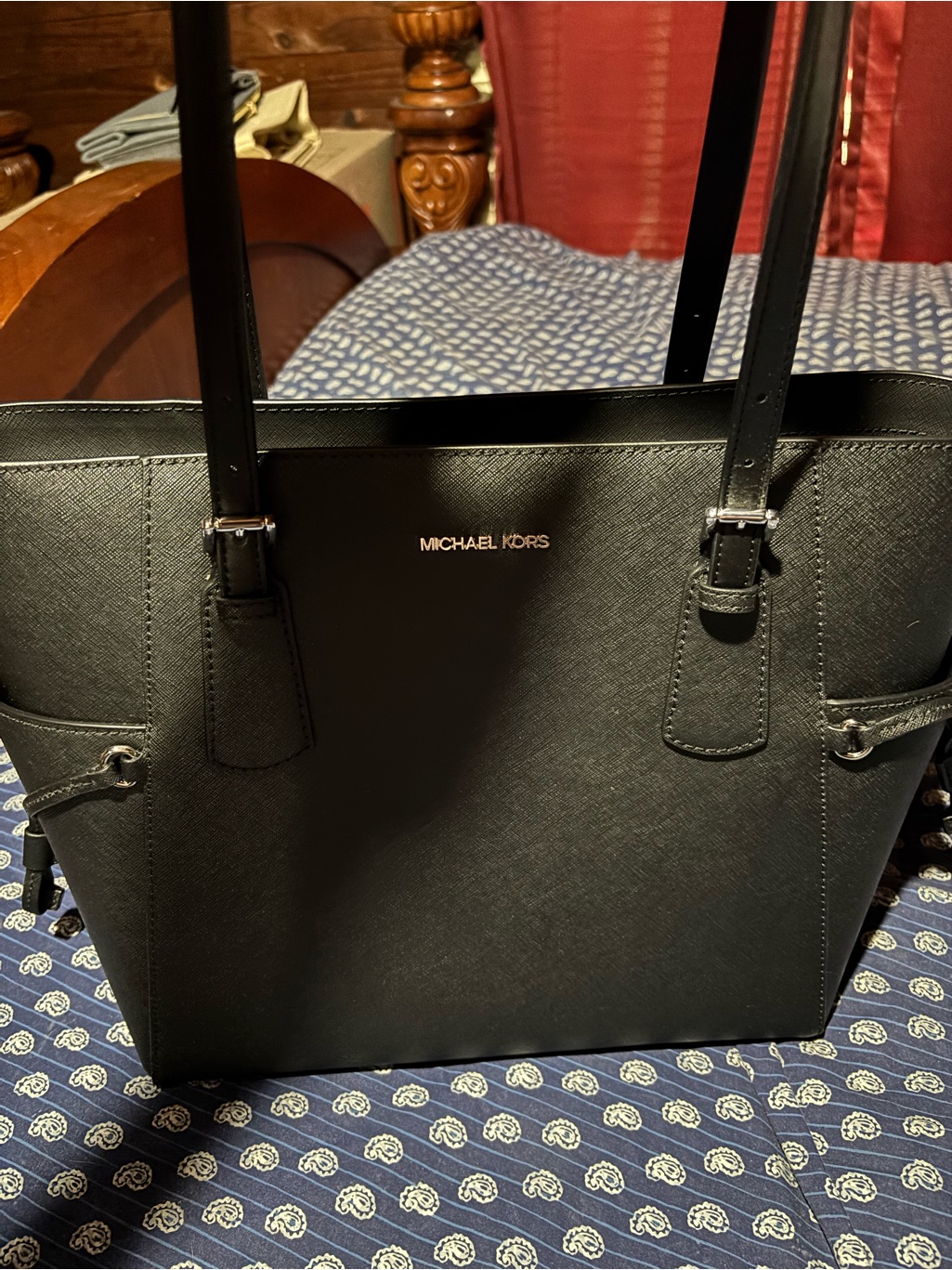 Michael Kors Black Saffiano Tote With Logo Hardware